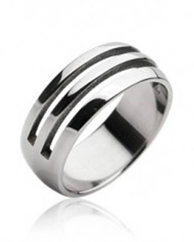 Oceľový prsteň - dva vyrezané pruhy - Veľkosť: 59 mm