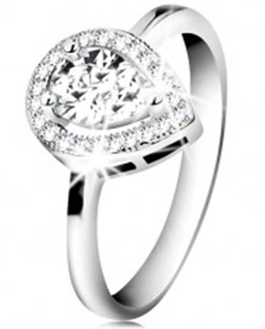 Ródiovaný prsteň, striebro 925, číra zirkónová slza v žiarivej kontúre - Veľkosť: 48 mm