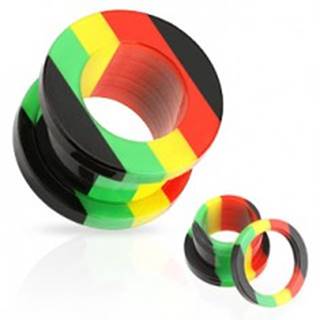 Akrylový tunel do ucha, pruhy červenej, žltej, zelenej a čiernej farby - Hrúbka: 10 mm