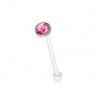 Rovný piercing do nosa, striebro 925, okrúhly ružový zirkónik