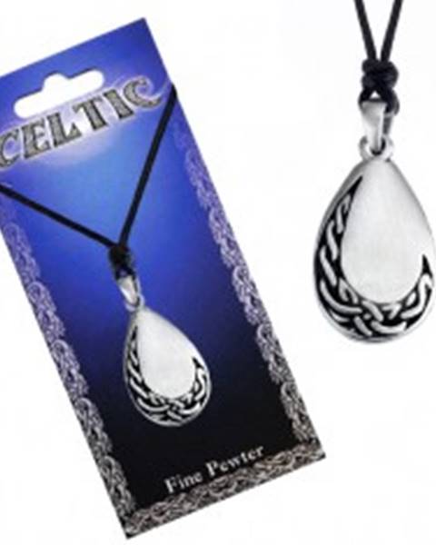 Čierny šnúrkový náhrdelník - hladká kovová slzička a keltský uzol