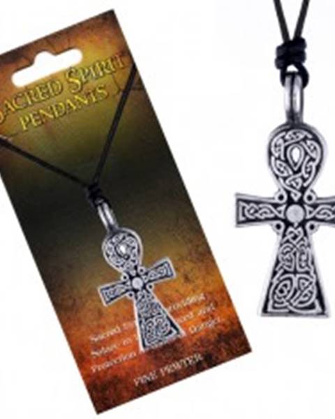 Čierny šnúrkový náhrdelník, prívesok kríža Sacred Spirit, keltské uzly