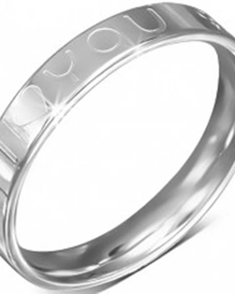 Oceľový prsteň - obrúčka, nápis I LOVE YOU, symbol ženy a muža - Veľkosť: 49 mm