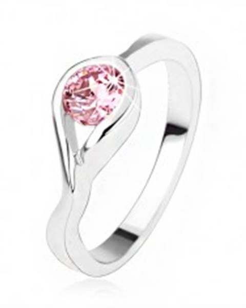 Strieborný zásnubný prsteň 925, okrúhly ružový zirkón, zatočené ramená - Veľkosť: 50 mm