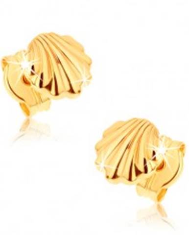 Náušnice zo žltého 9K zlata - lesklé morské mušle