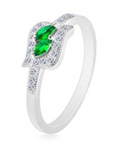 Strieborný 925 prsteň, zelené zirkónové zrnká v čírej kontúre, ródiovaný - Veľkosť: 47 mm
