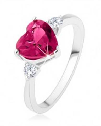 Zásnubný prsteň - ružové zirkónové srdce, dva číre kamienky, striebro 925 - Veľkosť: 49 mm