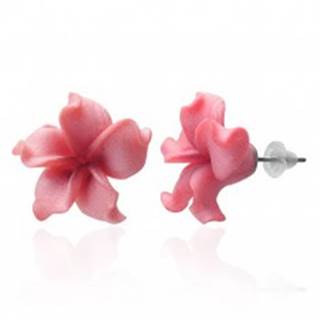 Fimo náušnice kvietok - zvlnené ružové lupienky