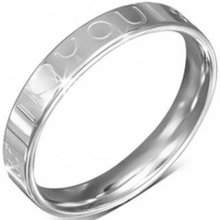 Oceľový prsteň - obrúčka, nápis I LOVE YOU, symbol ženy a muža - Veľkosť: 49 mm