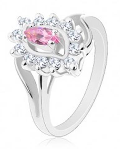 Lesklý prsteň v striebornej farbe, ružové zirkónové zrnko, okrúhle zirkóniky - Veľkosť: 49 mm