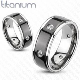 Titánový prsteň - čierny pás, vsadené zirkóny - Veľkosť: 49 mm