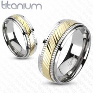 Titánový prsteň - dvojfarebný, vrúbkovaný - Veľkosť: 49 mm