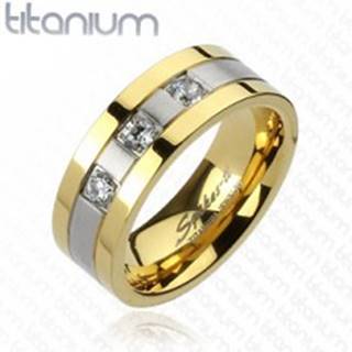 Titánový prsteň - zlato-striebornej farby, tri zirkóny - Veľkosť: 59 mm