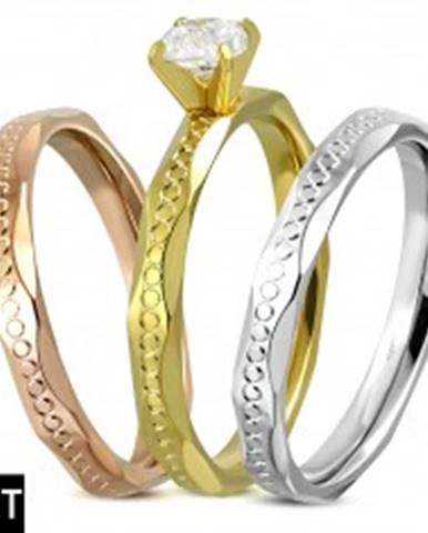 Sada prsteňov z chirurgickej ocele - strieborná, medená a zlatá farba, zirkón - Veľkosť: 52 mm