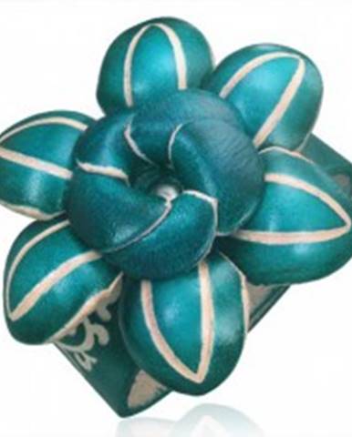 Kožený náramok - tmavozelený 3D kvet s ozdobnými zárezmi