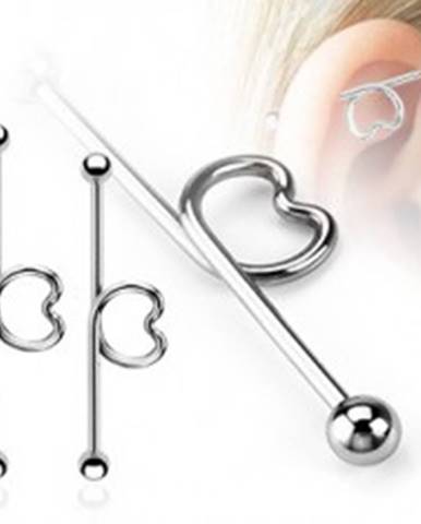 Oceľový piercing do ucha - činka so srdcom a guličkami - Dĺžka piercingu: 32 mm