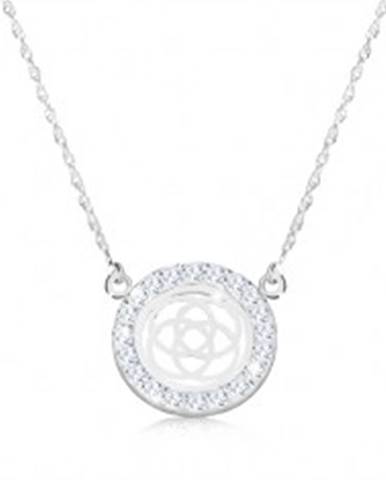 Strieborný náhrdelník 925 - štvorcípy keltský uzol v zirkónovom kruhu, jemná retiazka