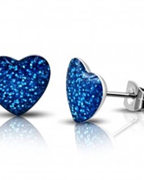 Oceľové náušnice - modré trblietavé srdce, puzetky