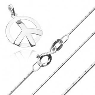 Strieborný 925 náhrdelník - hranatá retiazka a symbol mieru
