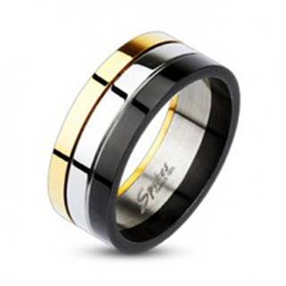 Lesklý trojfarebný prsteň z ocele - Veľkosť: 58 mm