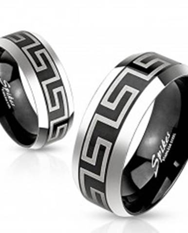 Dvojfarebný prsteň z ocele 316L, čierny stredový pás s gréckym kľúčom, 8 mm - Veľkosť: 59 mm