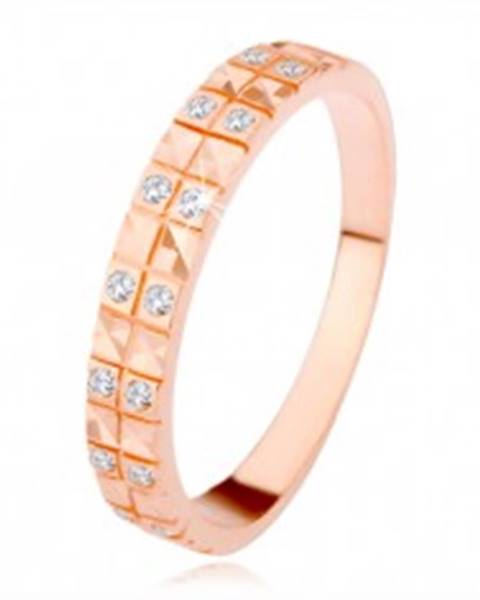 Strieborný 925 prsteň v medenom odtieni, diamantový rez, číre zirkóny - Veľkosť: 49 mm