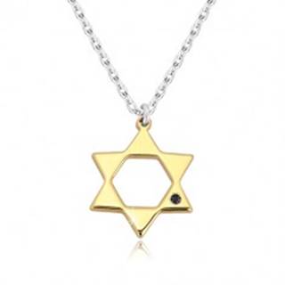 Strieborný 925 náhrdelník - Dávidova hviezda v zlatom odtieni, čierny diamant