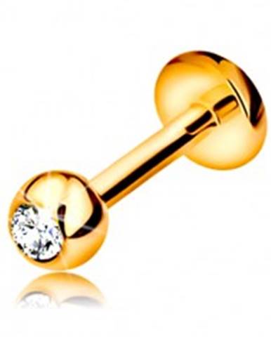 Briliantový piercing do pery a brady, 14K zlato - gulička s diamantom, 6 mm