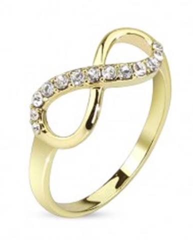 Prsteň zlatej farby, symbol nekonečna zdobený čírymi zirkónmi - Veľkosť: 48 mm