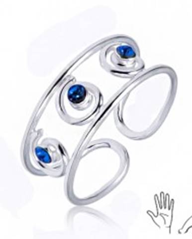 Strieborný prsteň 925 na ruku alebo nohu, tri modré zirkóny v špirálach