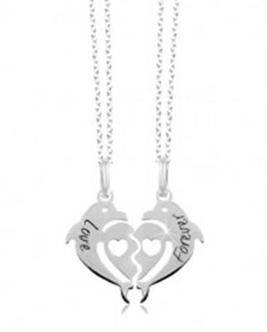 Náhrdelníky zo striebra 925 - rozpolené srdce z dvoch delfínov, Love Forever