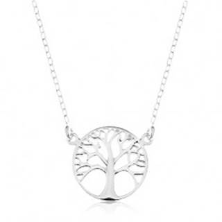 Strieborný 925 náhrdelník, retiazka a prívesok - lesklý strom života v kruhu