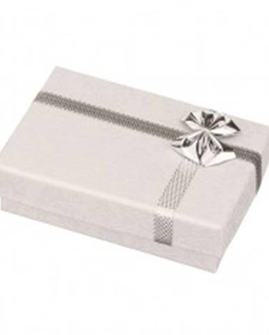 Krabička na obrúčky - biela s potlačou ružičiek, strieborná mašľa