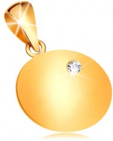 Zlatý prívesok 585 - lesklá plochá okrúhla známka so vsadeným čírym diamantom