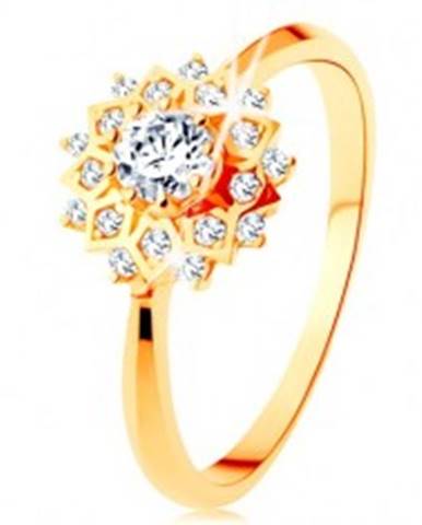 Zlatý prsteň 375 - trblietavé slnko zdobené okrúhlymi čírymi zirkónikmi - Veľkosť: 51 mm
