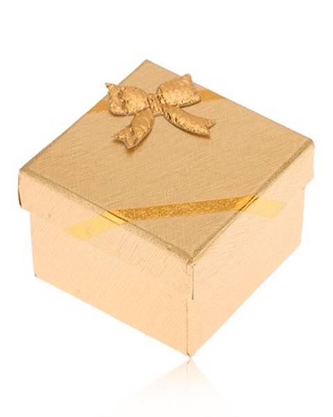 Darčeková krabička na prsteň, povrch zlatej farby, mašľa