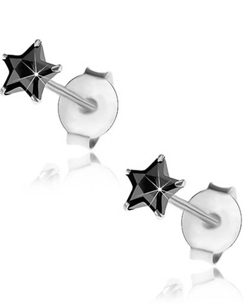 Náušnice zo striebra 925, puzetky, brúsená hviezda z čierneho zirkónu, 4 mm