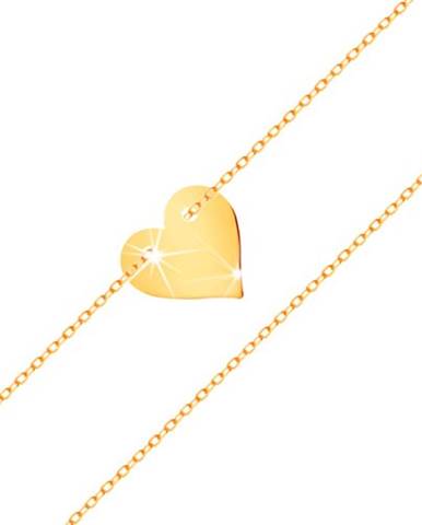 Náramok v žltom 14K zlate - malé súmerné ploché srdce, jemná retiazka
