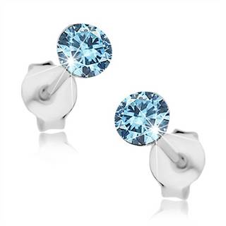Náušnice zo striebra 925, okrúhly Swarovského krištáľ svetlomodrej farby, 4 mm