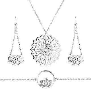 Strieborný trojset 925 - náhrdelník, náramok, náušnice, motív kvetu s vykrojenými lupeňmi