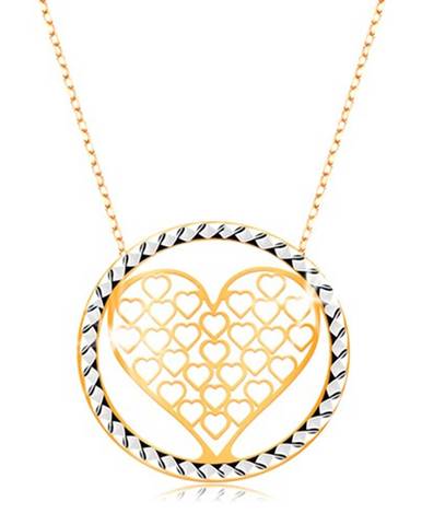 Zlatý náhrdelník 375 - retiazka z oválnych očiek, vyrezávané srdce v kruhu
