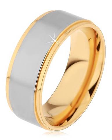 Dvojfarebný prsteň z chirurgickej ocele, vyvýšený matný pás striebornej farby - Veľkosť: 49 mm