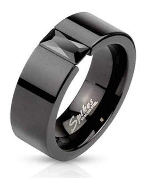 Oceľový prsteň v čiernom odtieni - ligotavý čierny zirkón, 6 mm - Veľkosť: 49 mm