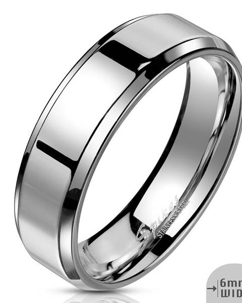 Prsteň z ocele v striebornej farbe - pás so zrkadlovolesklým povrchom, 6 mm - Veľkosť: 49 mm