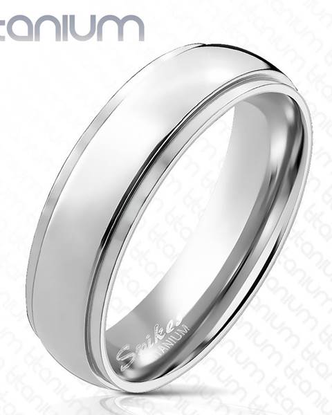 Titánový prsteň v striebornom odtieni - zrkadlovolesklý pás uprostred, 6 mm - Veľkosť: 52 mm