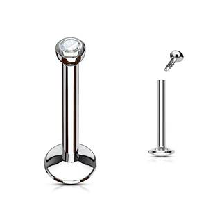 Labret z chirurgickej ocele do brady a pery - ligotavý číry zirkónik, 12 mm