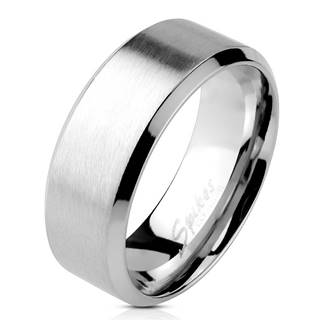 Oceľový prsteň striebornej farby - matný pásik uprostred, lesklé línie po okrajoch, 4 mm - Veľkosť: 49 mm
