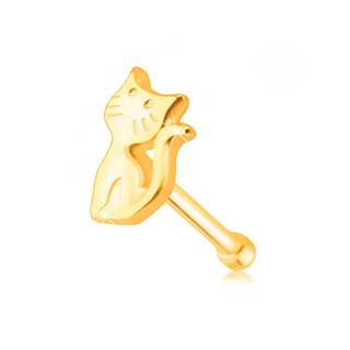 Piercing do nosa zo žltého zlata 585 - mačička so zdvihnutým chvostíkom