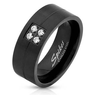 Prsteň z ocele v čiernej farbe - štyri ligotavé zirkóniky, 8 mm - Veľkosť: 59 mm