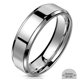 Prsteň z ocele v striebornej farbe - pás so zrkadlovolesklým povrchom, 6 mm - Veľkosť: 49 mm